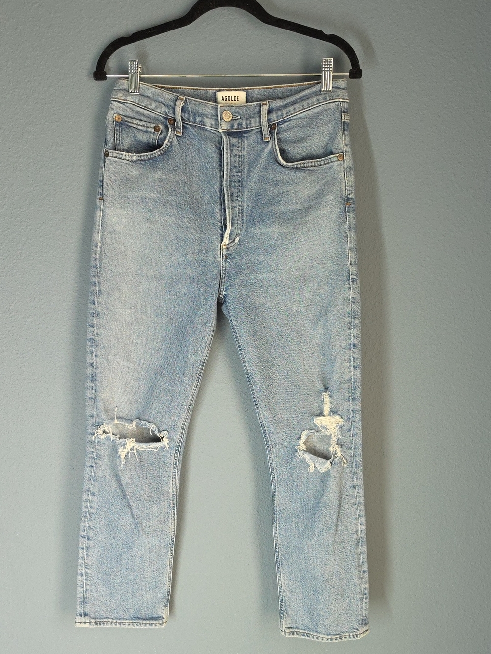Agolde Light Blue Ripped Ankle Cropped Jeans C3